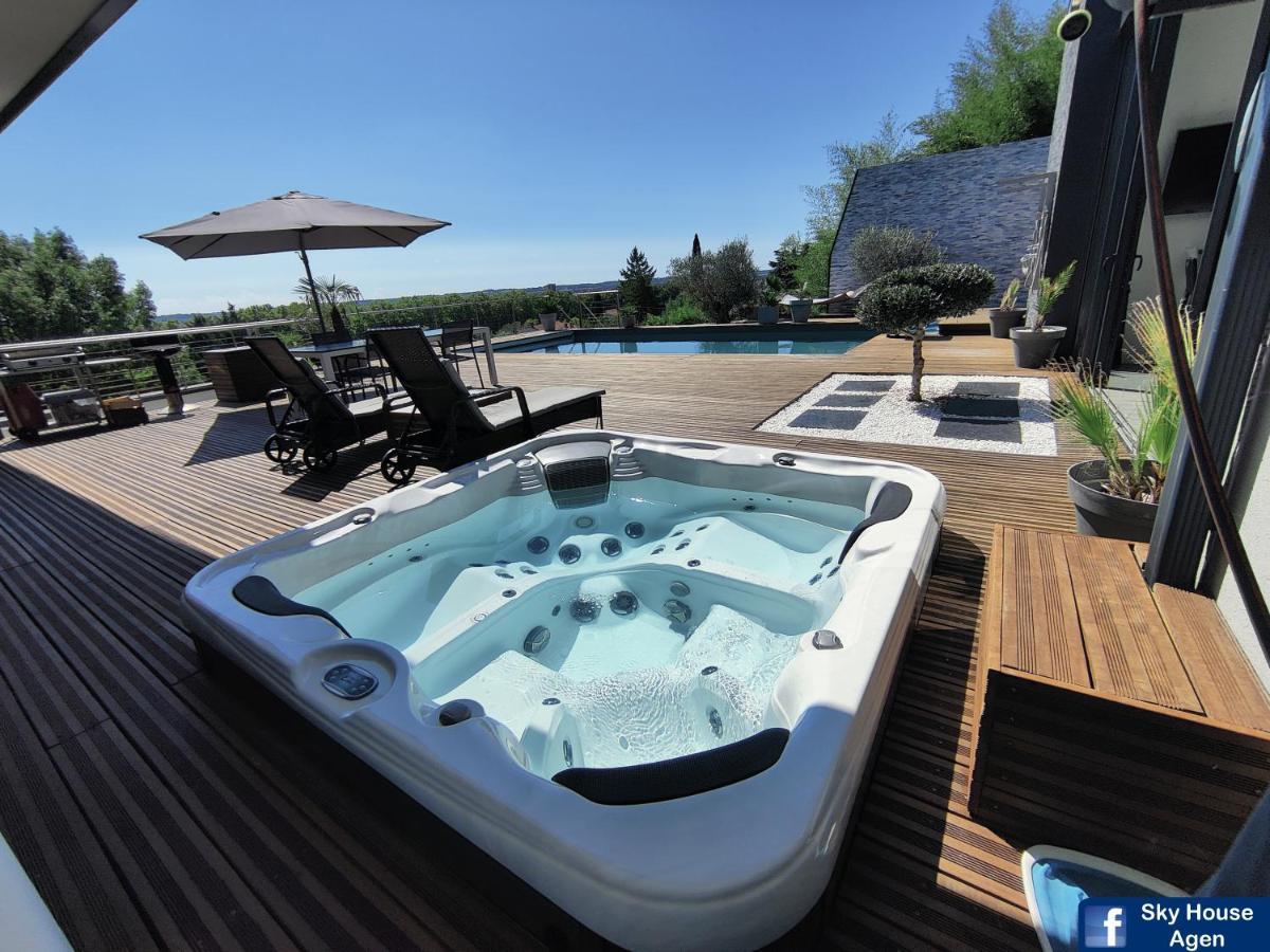 Piscine Chauffee Et Spa Jacuzzi Privatif Terrasse Sans Vis A Vis ,,,Sky House Agen,,, Exteriör bild